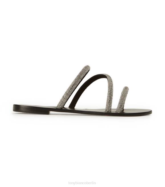 Sandalen| de Tony Bianco Frauen Fusionswohnungen Kristall/schwarzes Wildleder 4624664